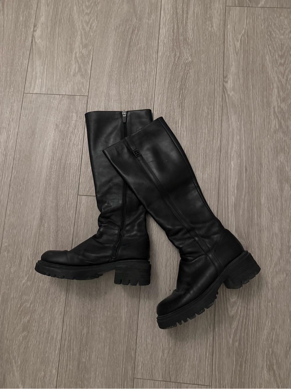 Genuine Leather Black Knee-High Long Boots Real Leather Boots